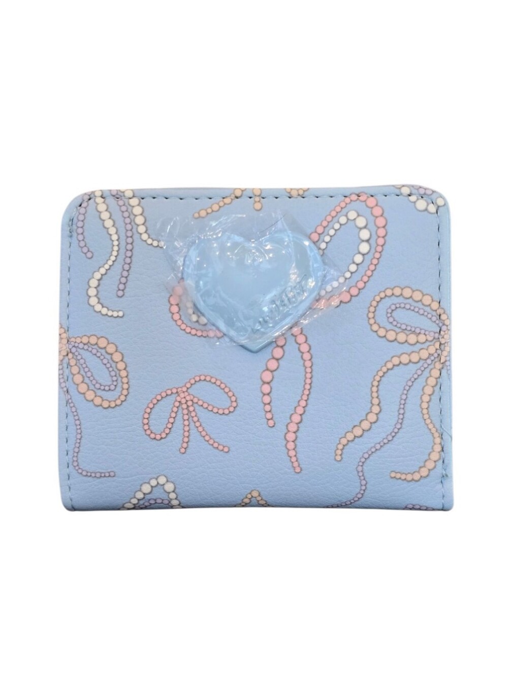 Luv Betsey By Betsey Johnson Light Blue Faux Leather Bifold Pearl Bow Wallet